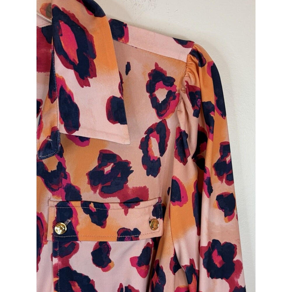 C WONDER by Christian Siriano Leopard Print Maxi Shirt Dress Melon Cloud Medium - Picture 8 of 14